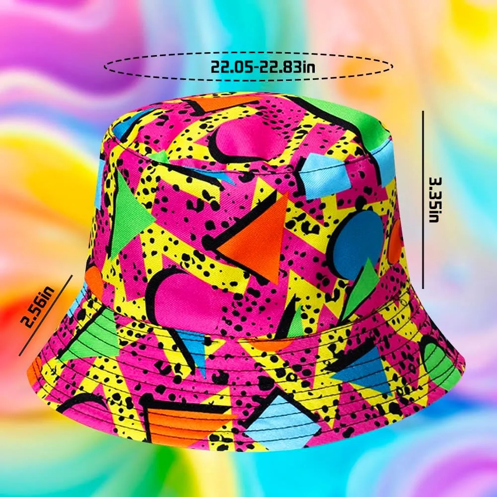 2 Pcs 80s 90s Fanny Pack 80s Outfit Hat Adjustable Waist Bag Retro 90s Bag Bucket Cap 80s Accessories for Women Men