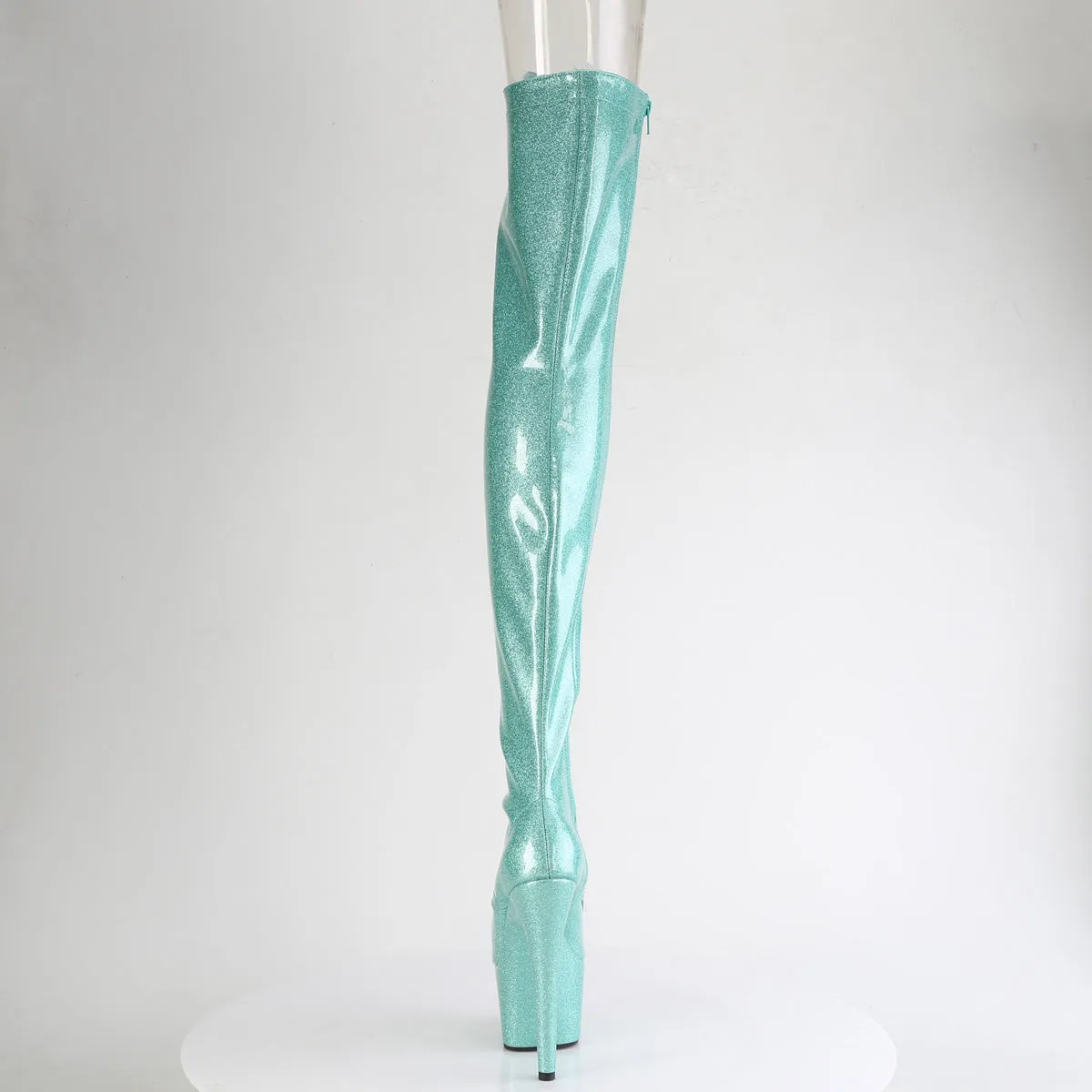 ADORE-3021GP Pleaser Aqua Glitter Pole Dancing Thigh High Boots
