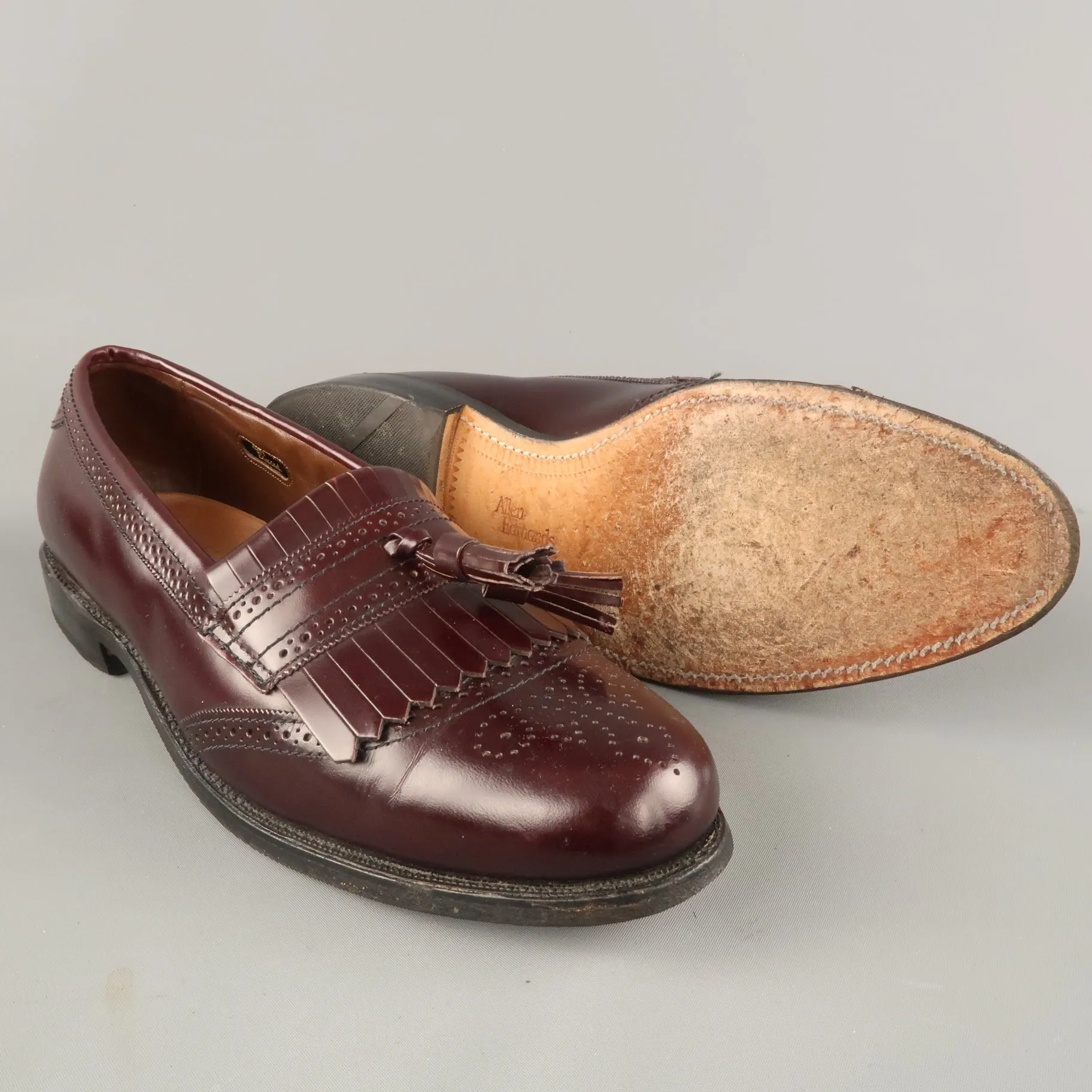 ALLEN EDMONDS Size 9.5 Burgundy Brogue Leather Eyelash Tassel BRIDGETON Loafers