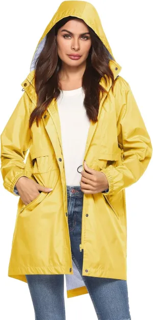 Avoogue Womens Raincoats Waterproof Cinch Waist Breathable All Weather Jacket Long
