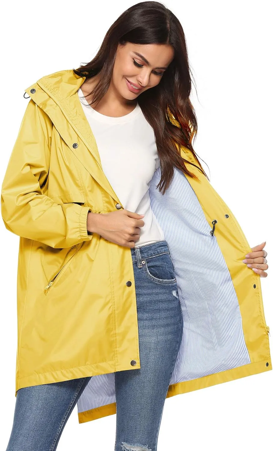 Avoogue Womens Raincoats Waterproof Cinch Waist Breathable All Weather Jacket Long