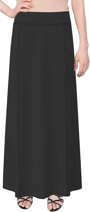 Baby'O Women's Stretch Cotton Knit Panel Maxi A-Line Skirt