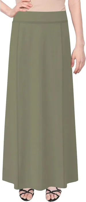 Baby'O Women's Stretch Cotton Knit Panel Maxi A-Line Skirt