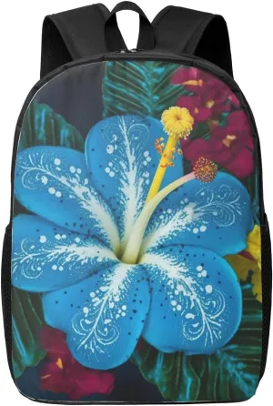 Backpack for Men Women Casual Daypack Blue hawaiian flower Laptop Backpack 17 In Lightweight Travel Backpack for Work Hiking