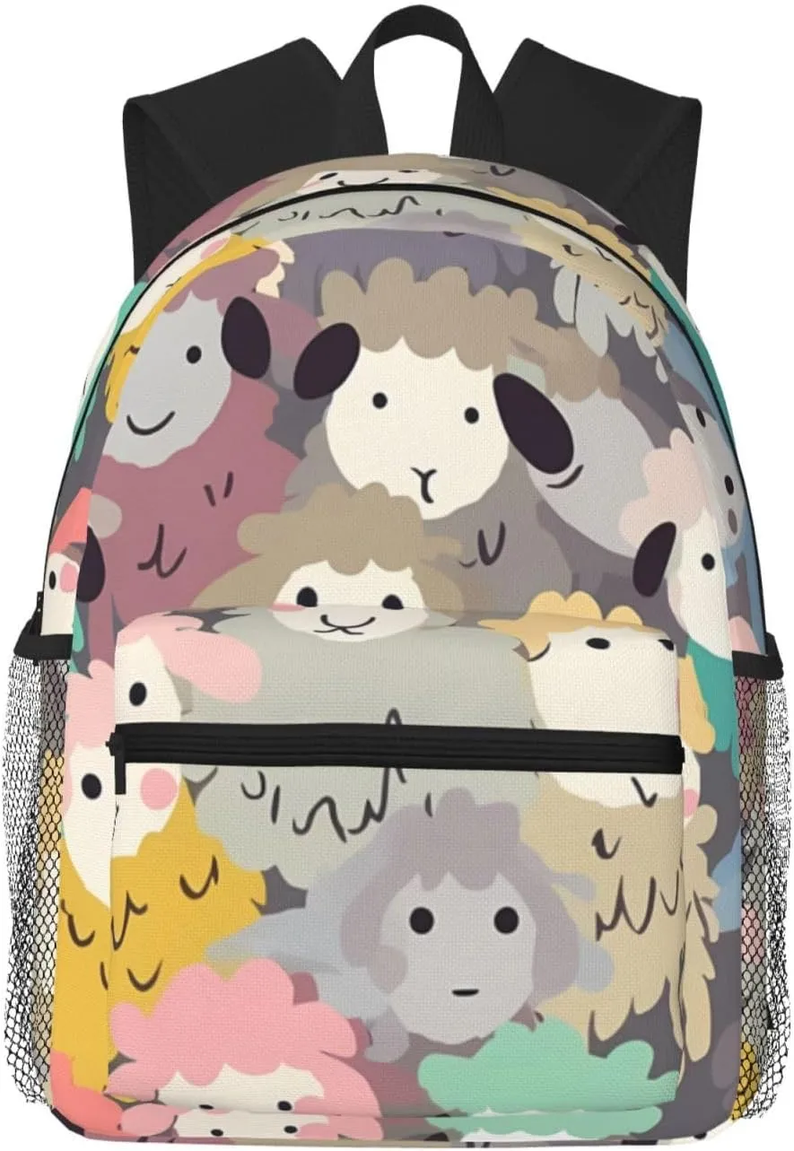 Backpack for Men Women Casual Daypack Cute colorful sheep cartoon pattern Laptop Backpack Lightweight Travel Backpack for Work Hiking