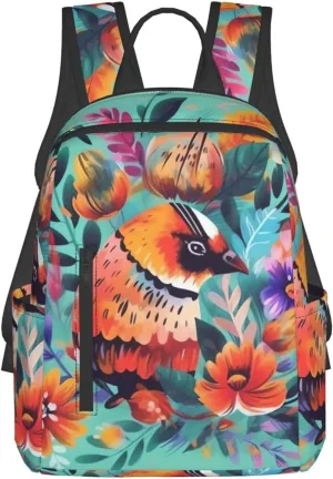 Backpack Travel Casual Daypack for Men Women Colorful flowers and birds Laptop Backpack Lightweight Double Shoulder Bag for Work Hiking