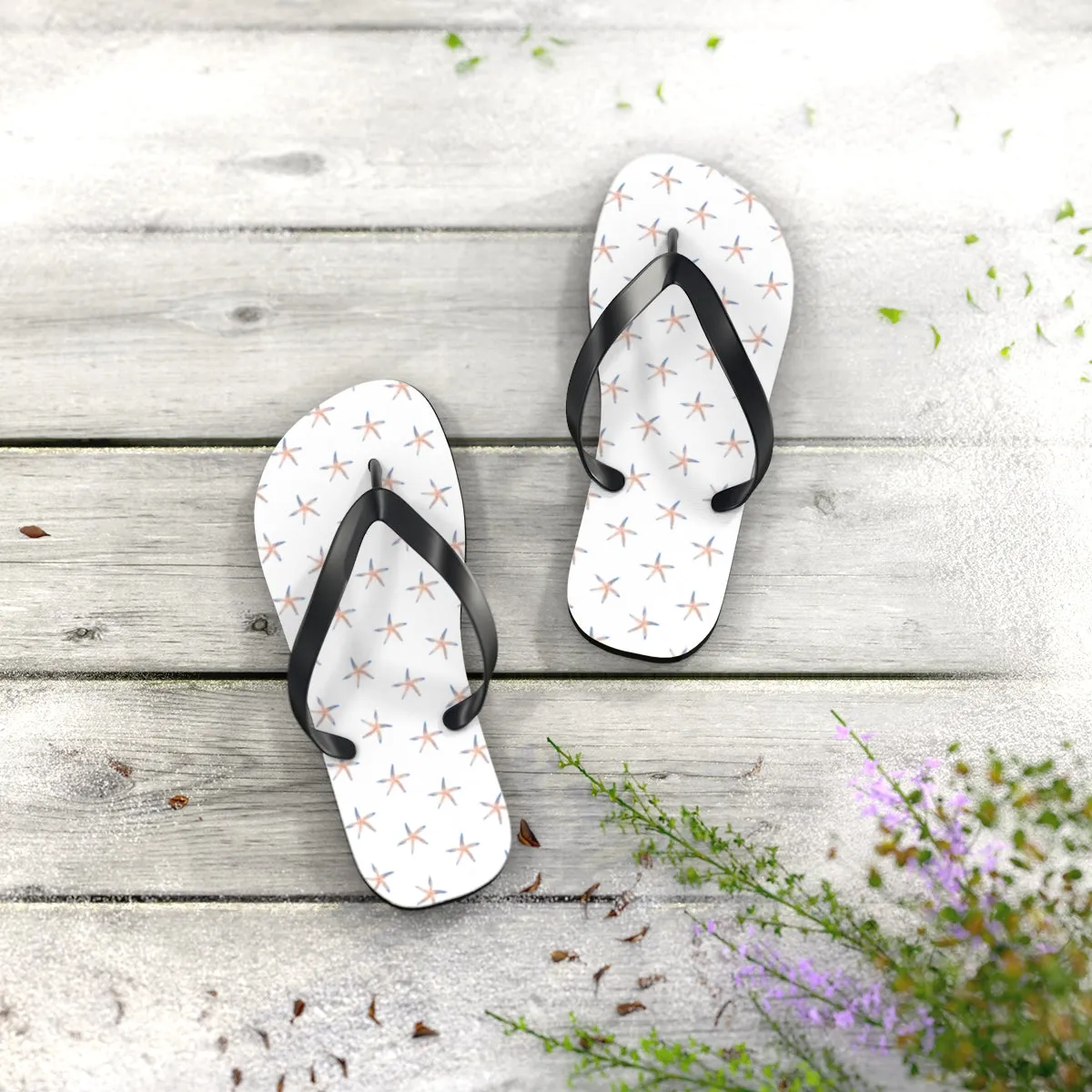 Beach Starfish Flip Flops  Custom Summer Sandals with Black Strap