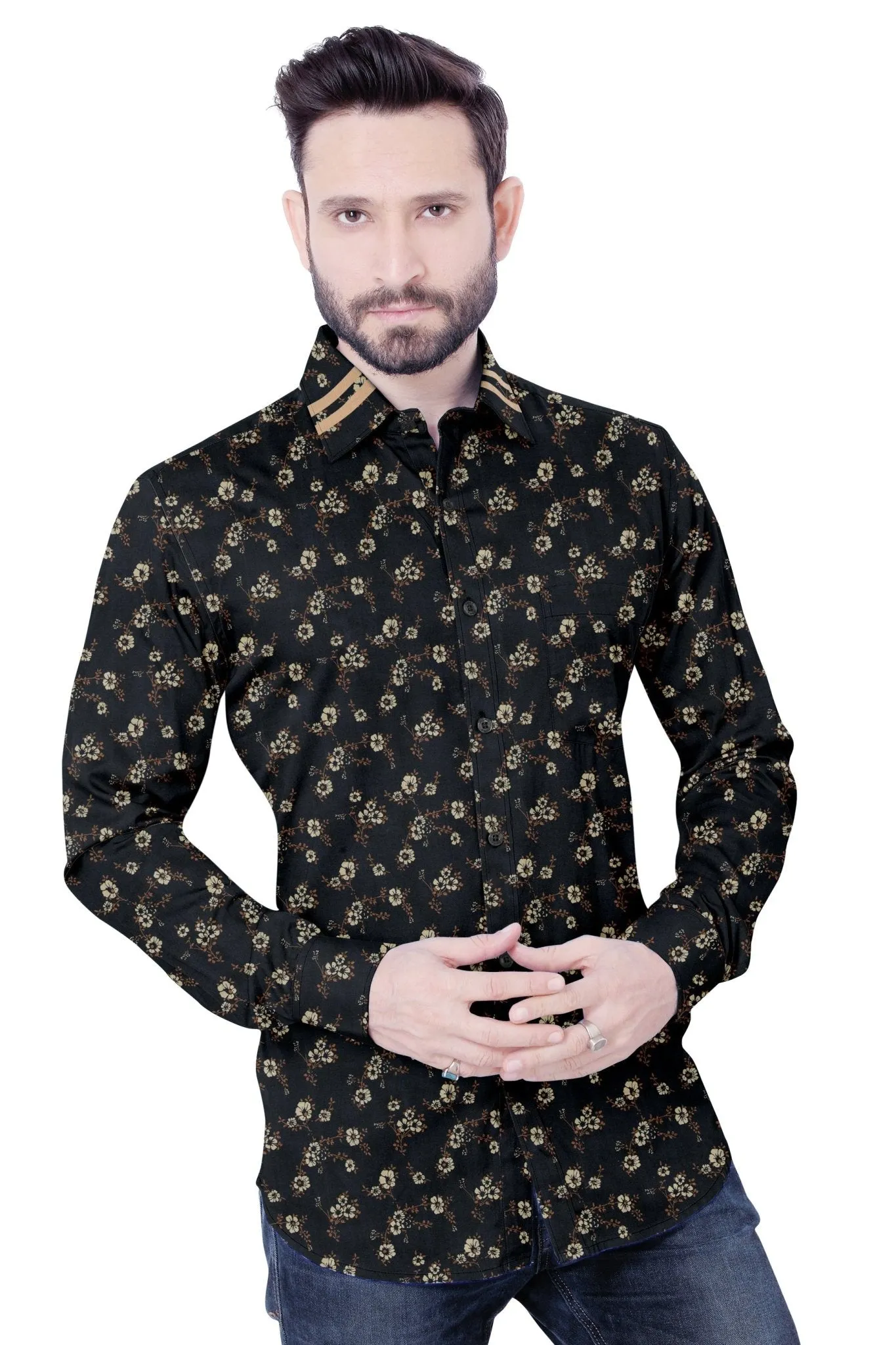 Black and Brown Floral Cotton Shirt