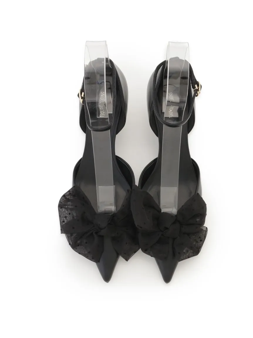 Black Bow Ankle Strap Pointed Toe Heels