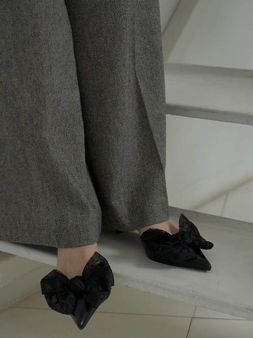 Black Bow Ankle Strap Pointed Toe Heels