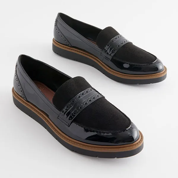 Black Forever Comfort® Brogue Detail Chunky Sole Loafers
