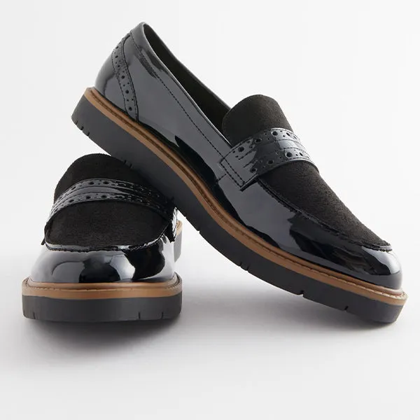 Black Forever Comfort® Brogue Detail Chunky Sole Loafers
