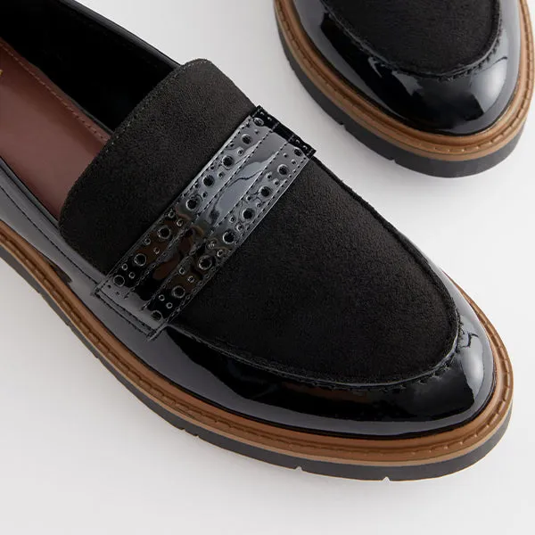 Black Forever Comfort® Brogue Detail Chunky Sole Loafers