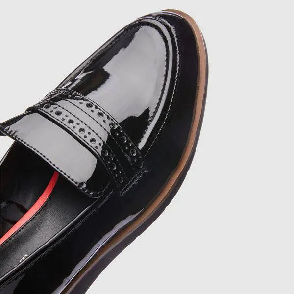 Black Patent Forever Comfort™ Brogue Detail Chunky Sole Loafers