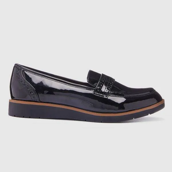 Black Patent Forever Comfort™ Brogue Detail Chunky Sole Loafers