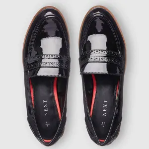 Black Patent Forever Comfort™ Brogue Detail Chunky Sole Loafers