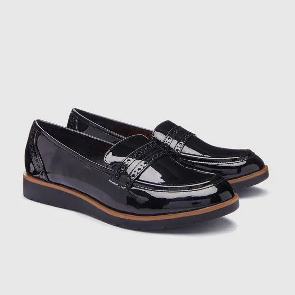 Black Patent Forever Comfort™ Brogue Detail Chunky Sole Loafers