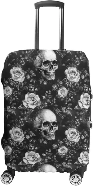 Black Rose Skull Travel Suitcase Protector Luggage Cover Protective Washable Anti-scratch Baggage Cover