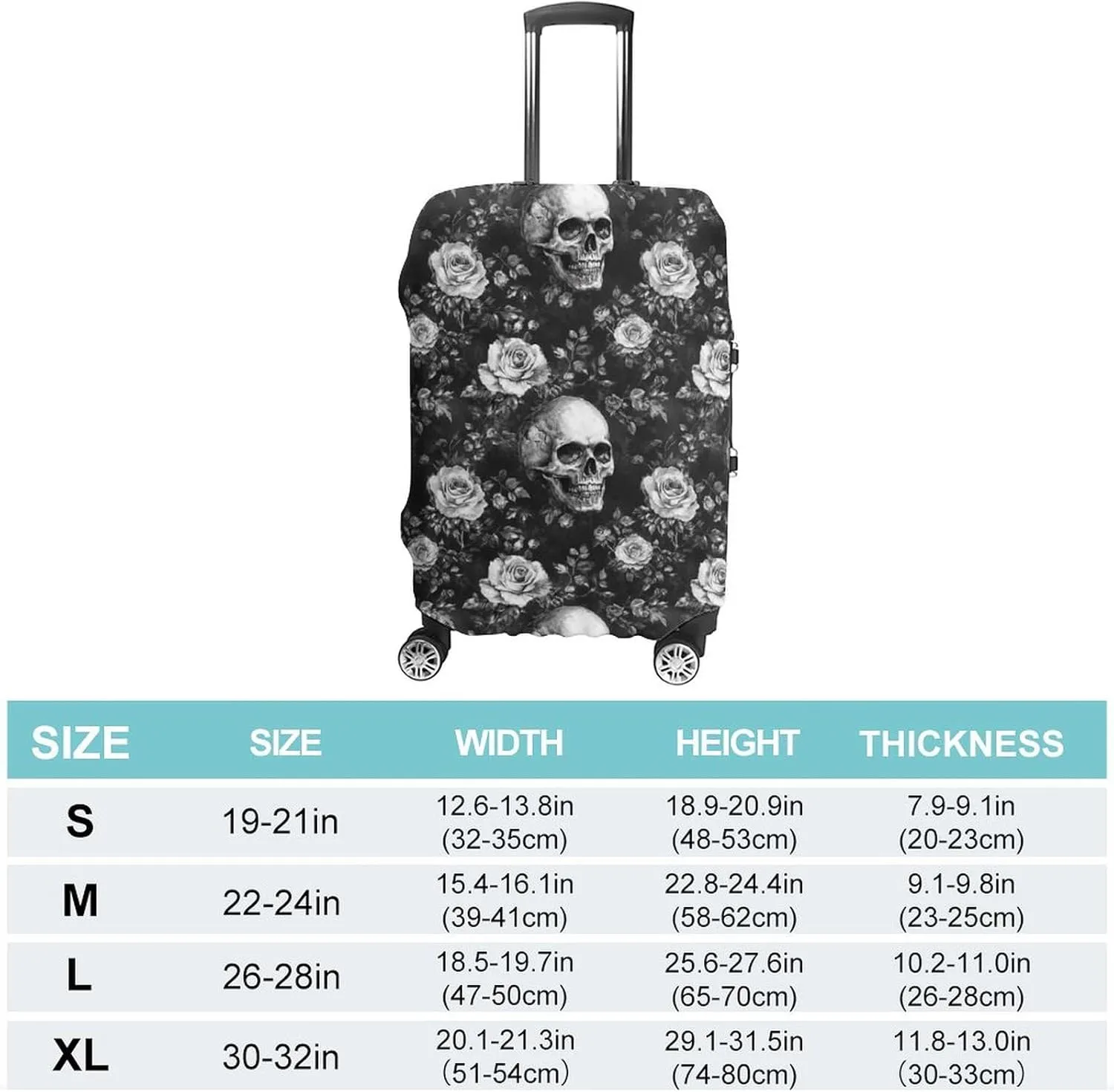 Black Rose Skull Travel Suitcase Protector Luggage Cover Protective Washable Anti-scratch Baggage Cover