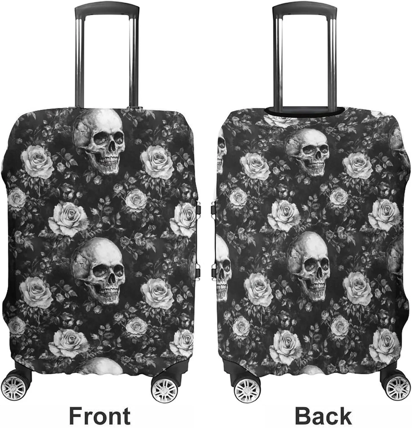 Black Rose Skull Travel Suitcase Protector Luggage Cover Protective Washable Anti-scratch Baggage Cover
