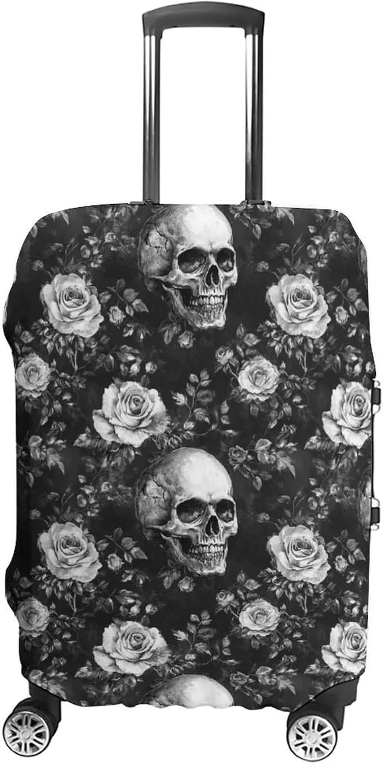 Black Rose Skull Travel Suitcase Protector Luggage Cover Protective Washable Anti-scratch Baggage Cover