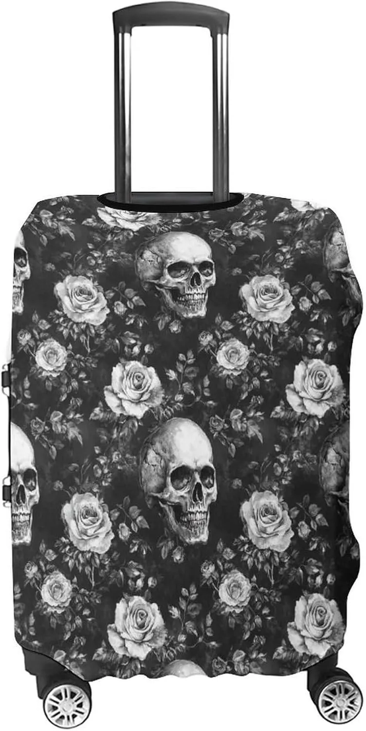 Black Rose Skull Travel Suitcase Protector Luggage Cover Protective Washable Anti-scratch Baggage Cover