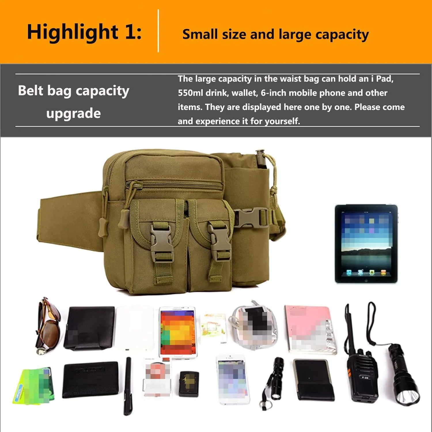 BLEMO Hiking Waist Bag for Women Fanny Pack for Men with Detachable Water Bottle Holder for Cycling Camping Climbing Hiking Trekking Running Hunting F