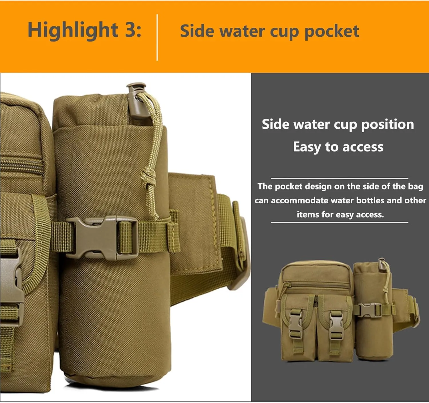 BLEMO Hiking Waist Bag for Women Fanny Pack for Men with Detachable Water Bottle Holder for Cycling Camping Climbing Hiking Trekking Running Hunting F