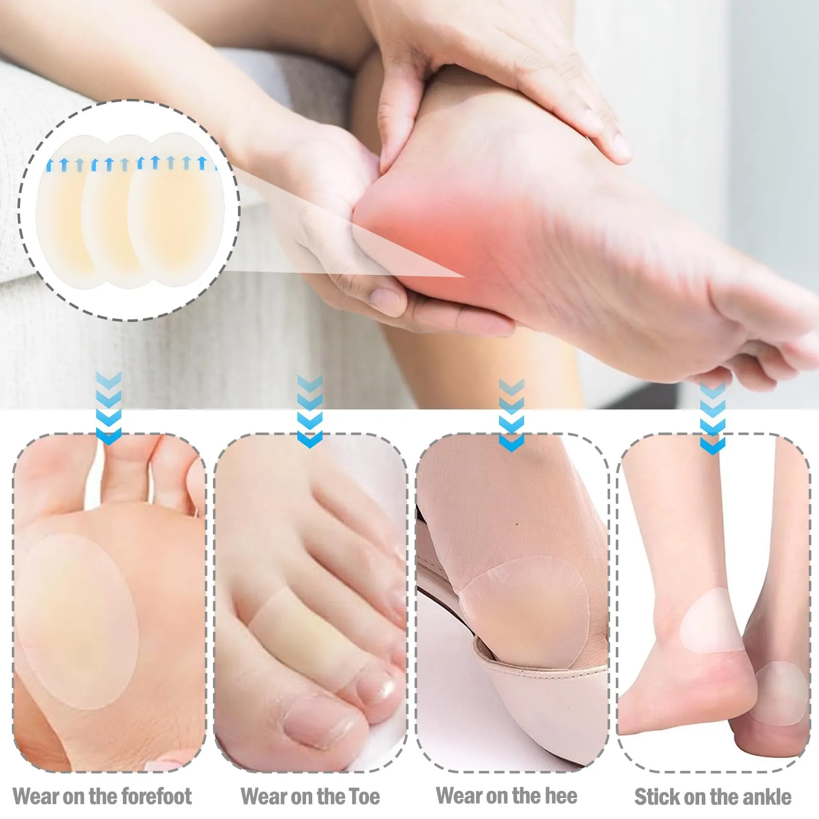 Blister plaster set, 24 pieces heel plaster, blister plaster large, blister plaster toes, blister plaster hiking, blister plaster heel, gel plaster Suitable for relieving friction on toes and heels