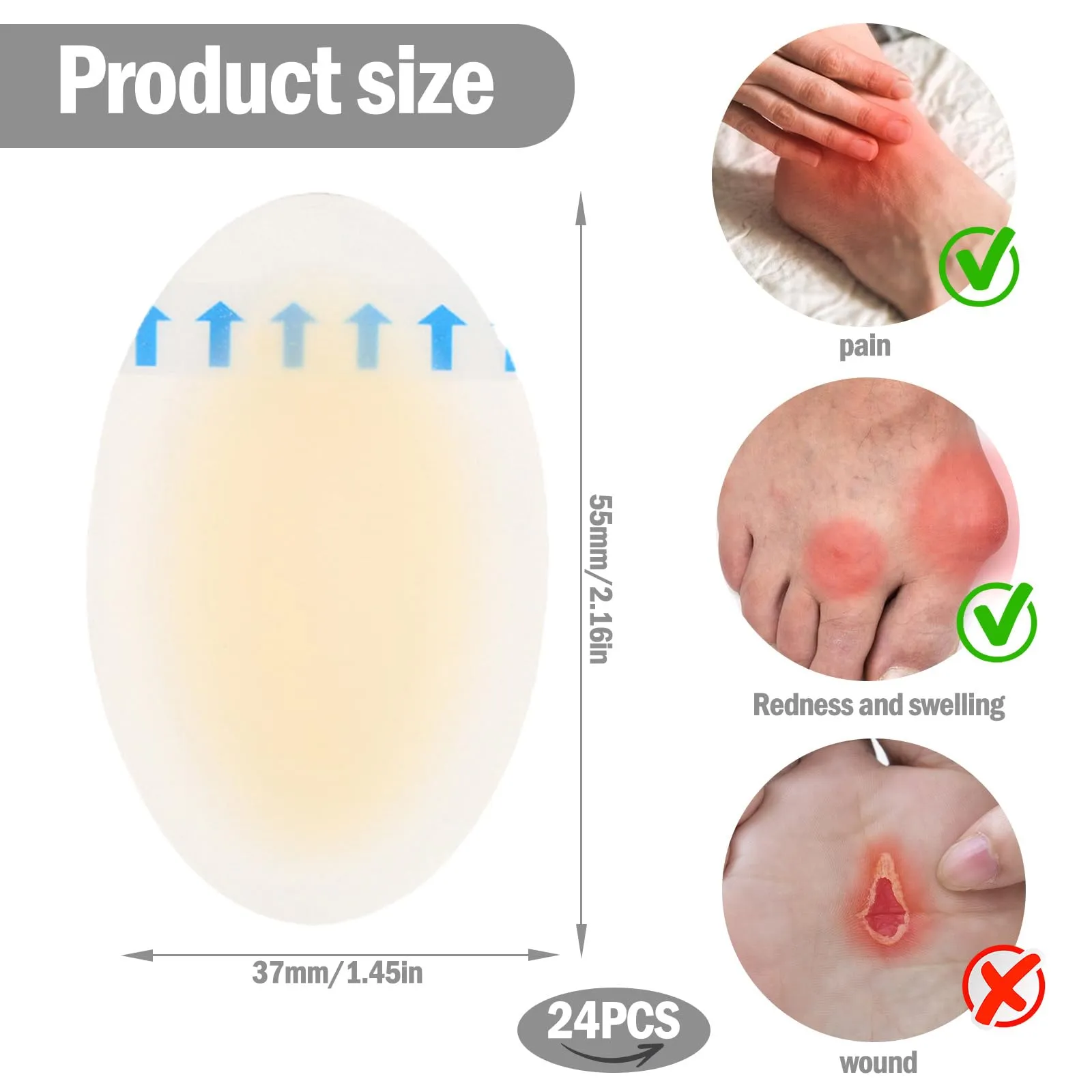 Blister plaster set, 24 pieces heel plaster, blister plaster large, blister plaster toes, blister plaster hiking, blister plaster heel, gel plaster Suitable for relieving friction on toes and heels