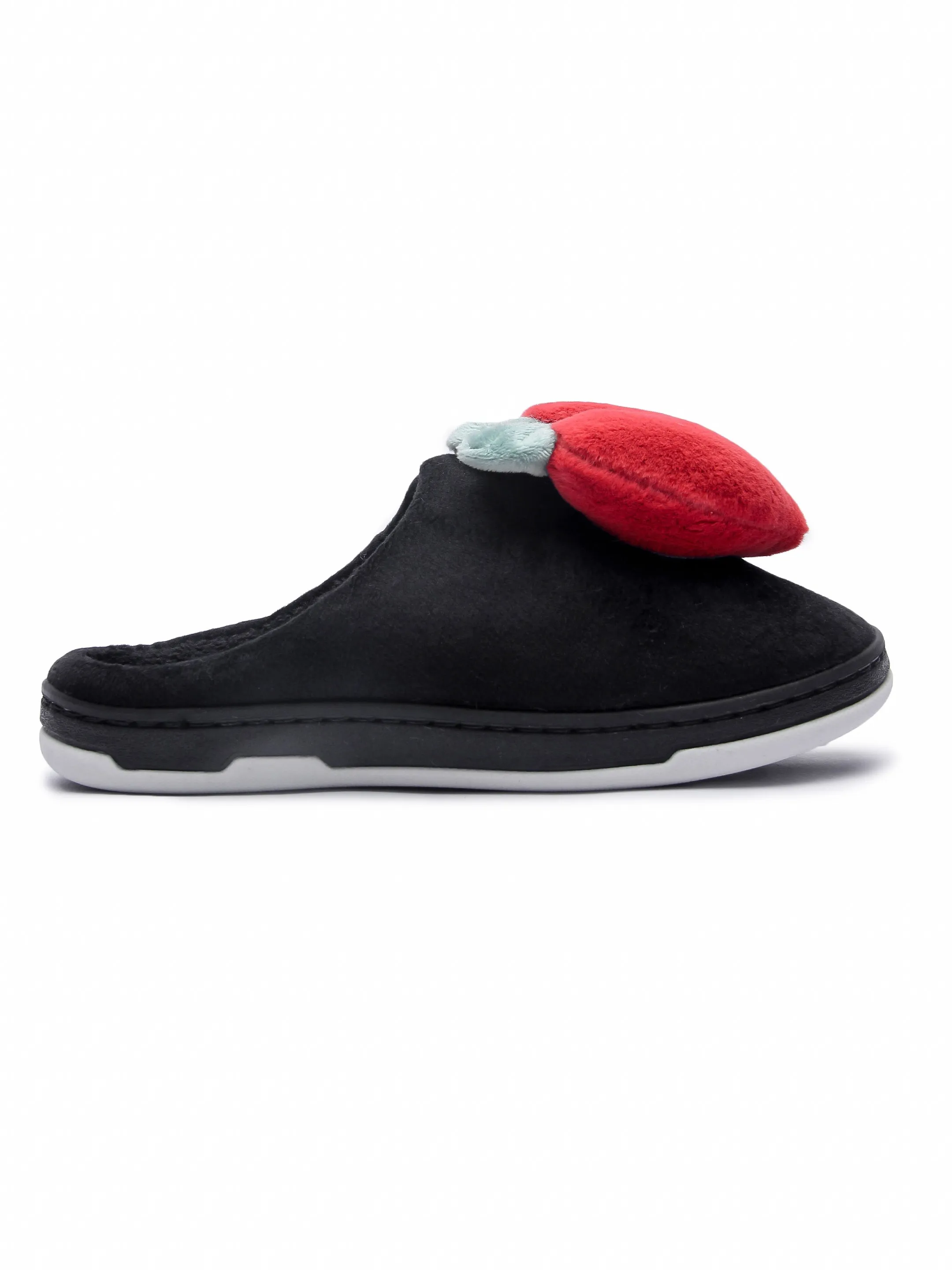 Brauch Women's Black Fur Heart Apple Winter Slippers