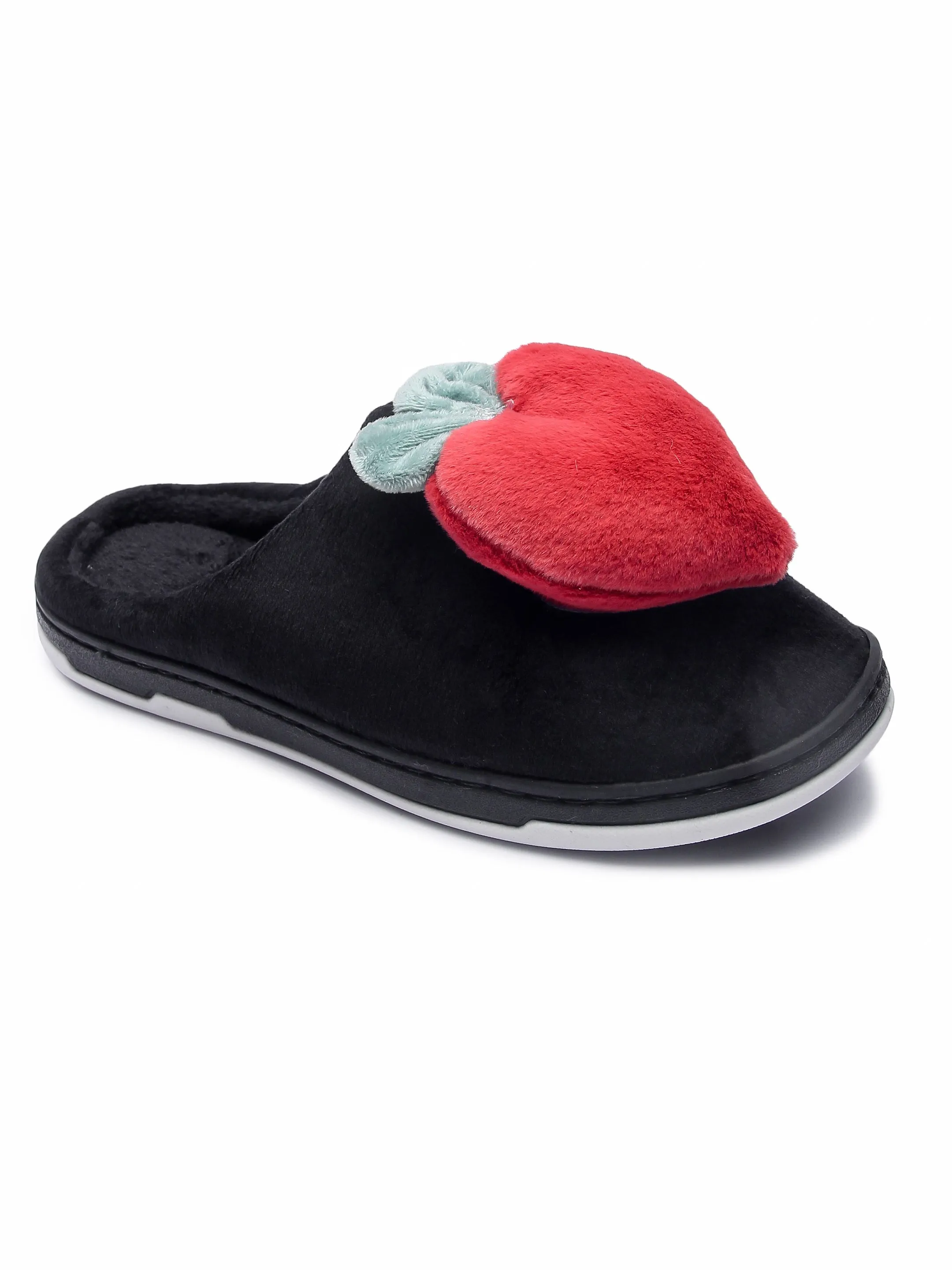 Brauch Women's Black Fur Heart Apple Winter Slippers