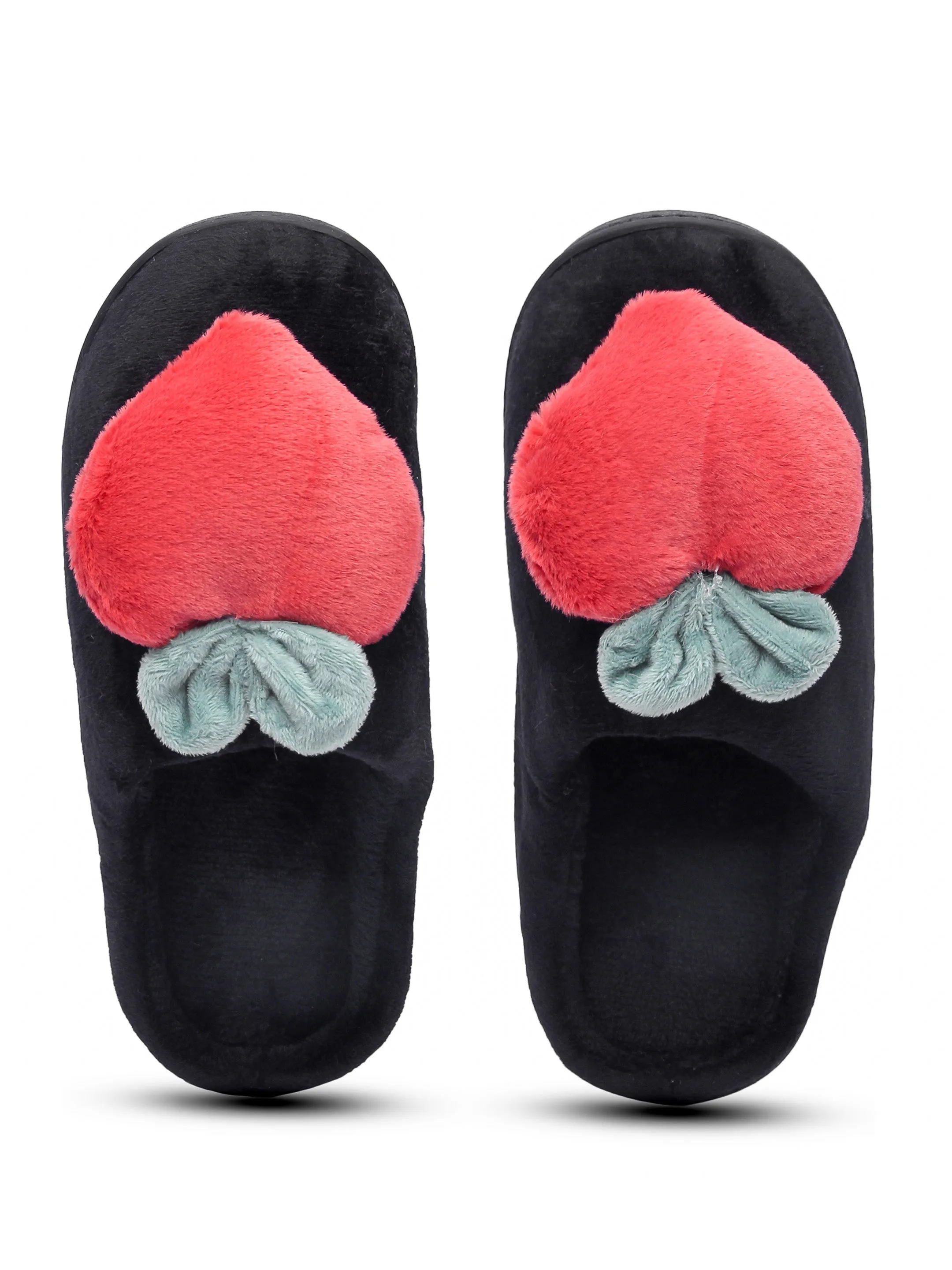 Brauch Women's Black Fur Heart Apple Winter Slippers