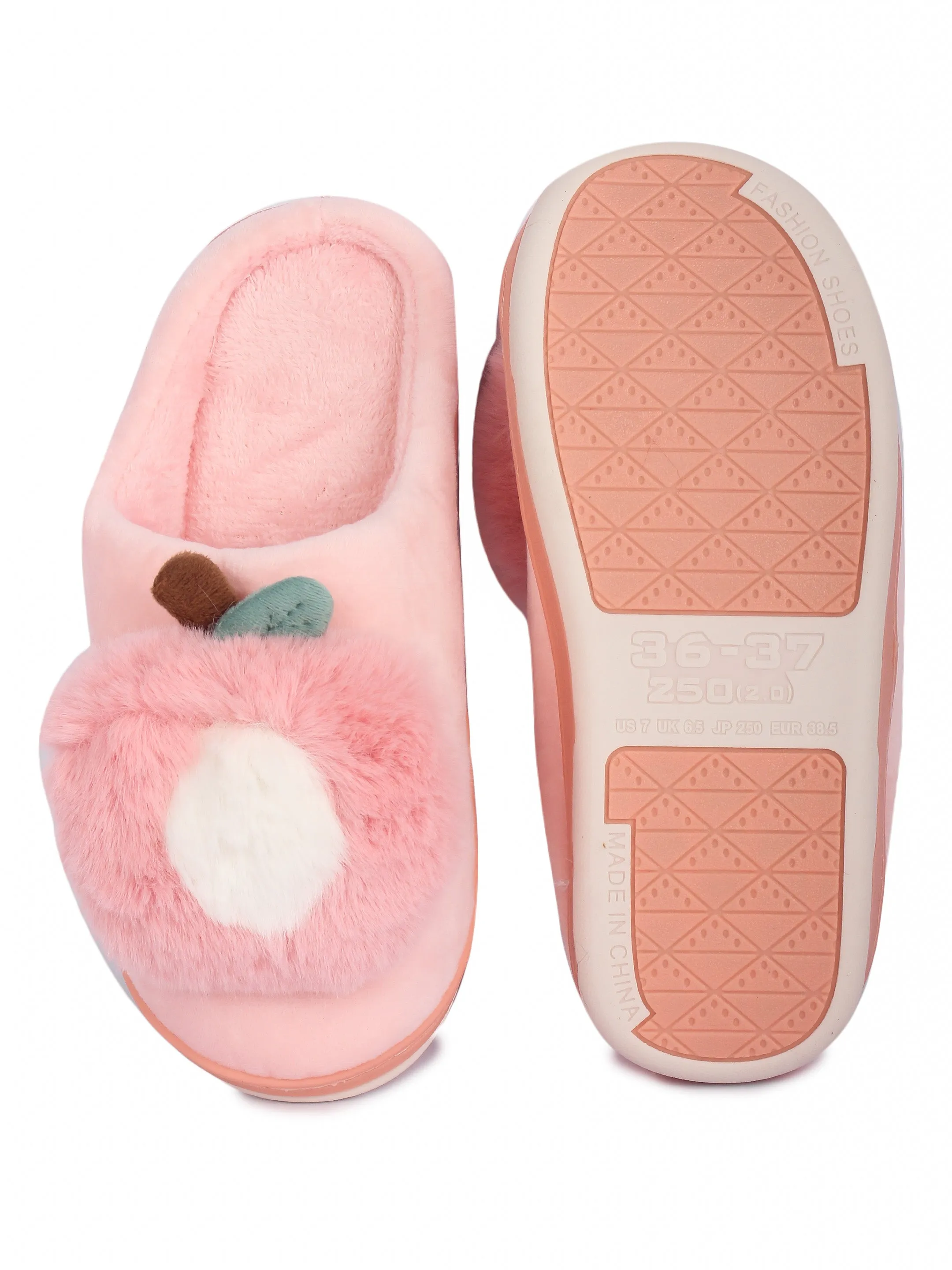 Brauch Women's Peach Apple Furry Winter Slippers