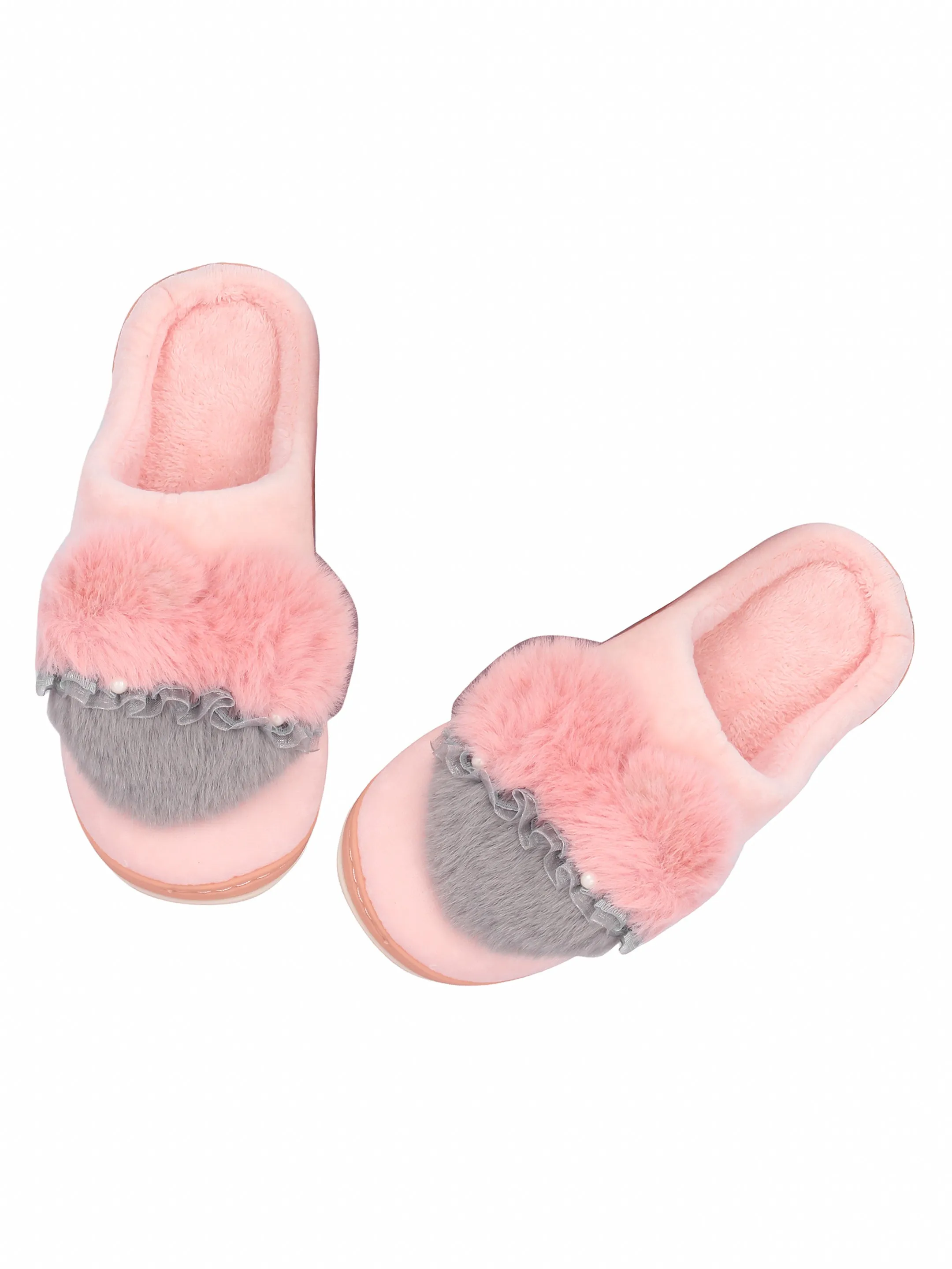 Brauch Women's Peach Heart Pearl Fur Winter Slippers