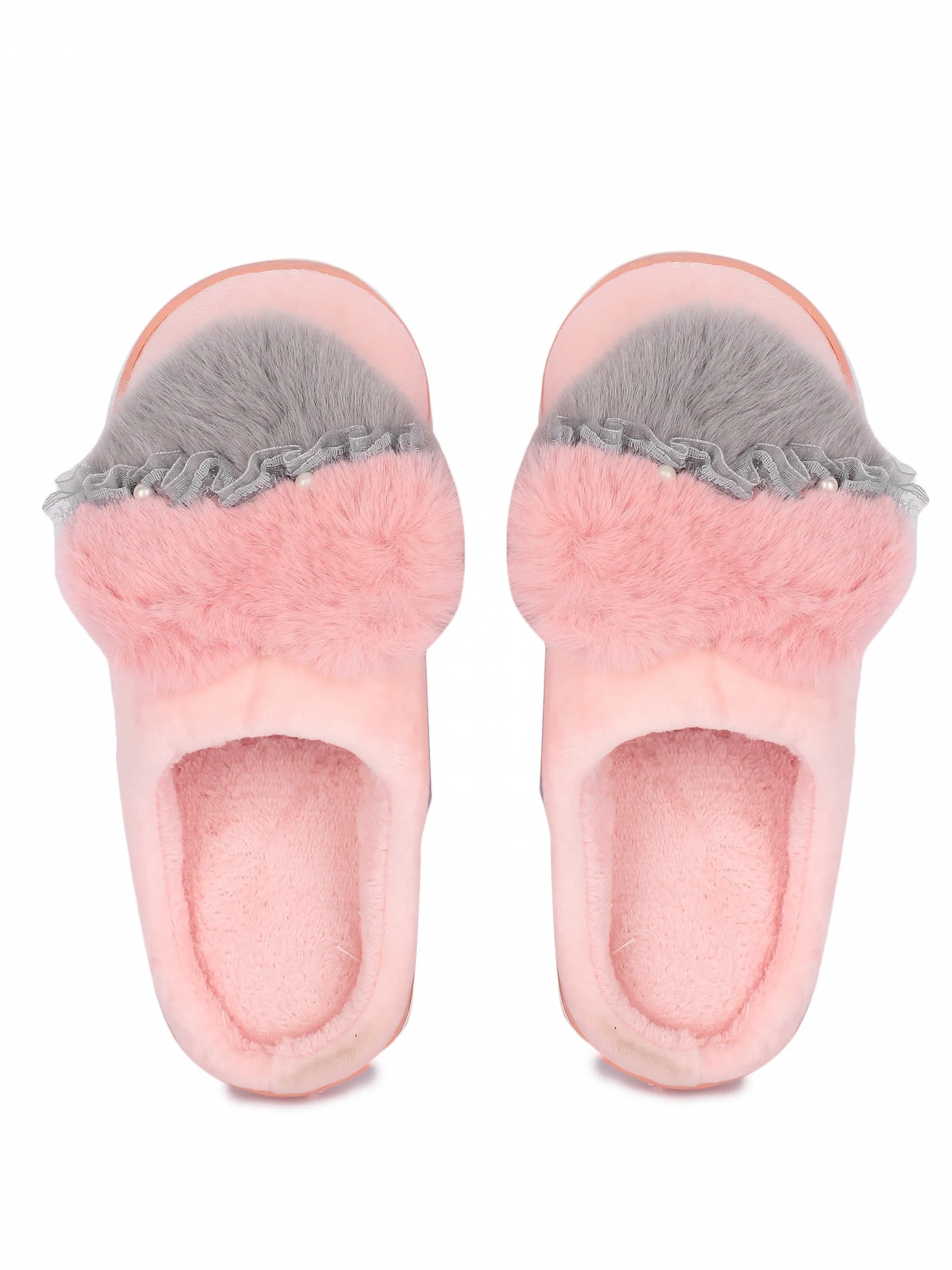 Brauch Women's Peach Heart Pearl Fur Winter Slippers