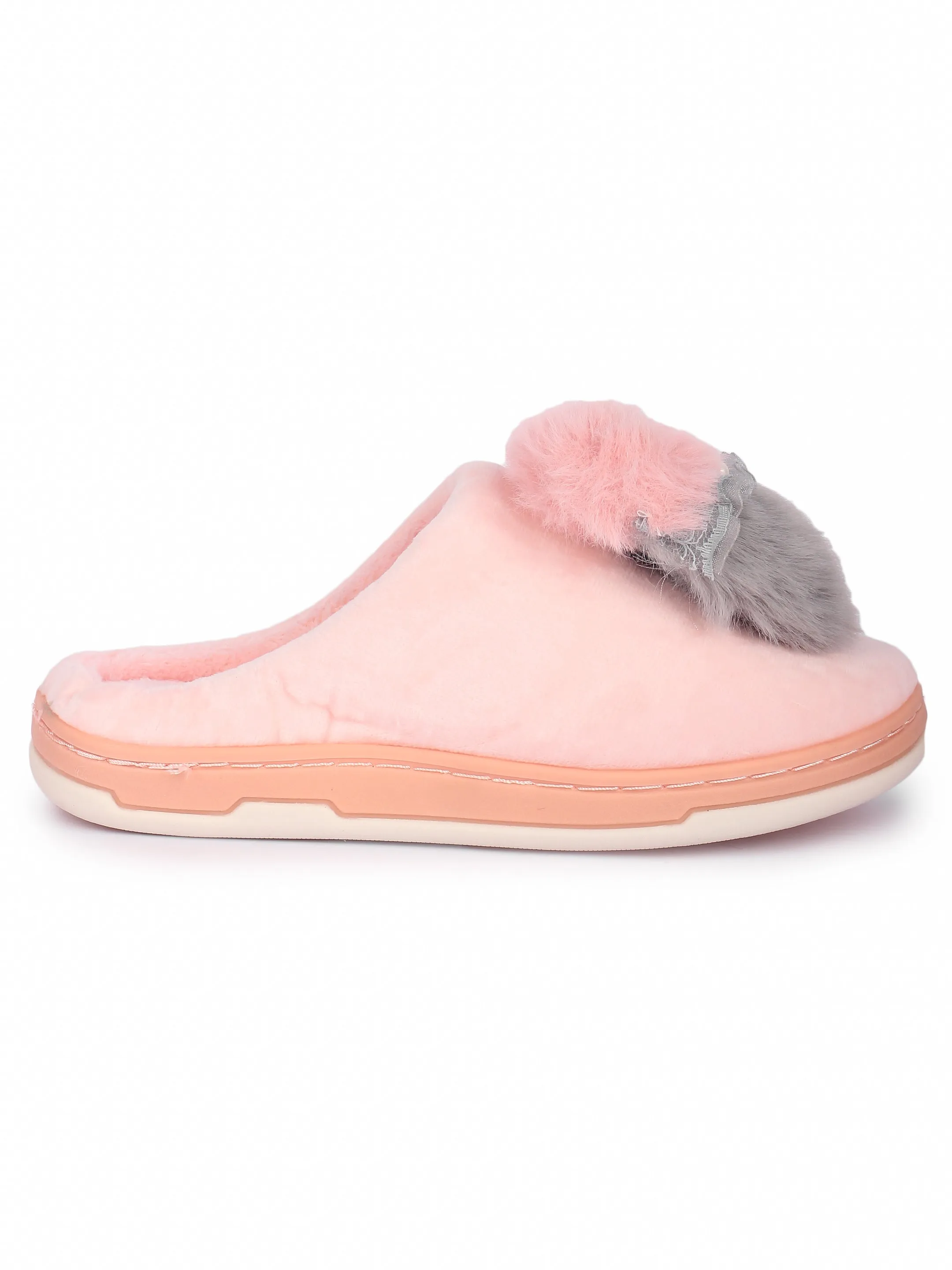 Brauch Women's Peach Heart Pearl Fur Winter Slippers