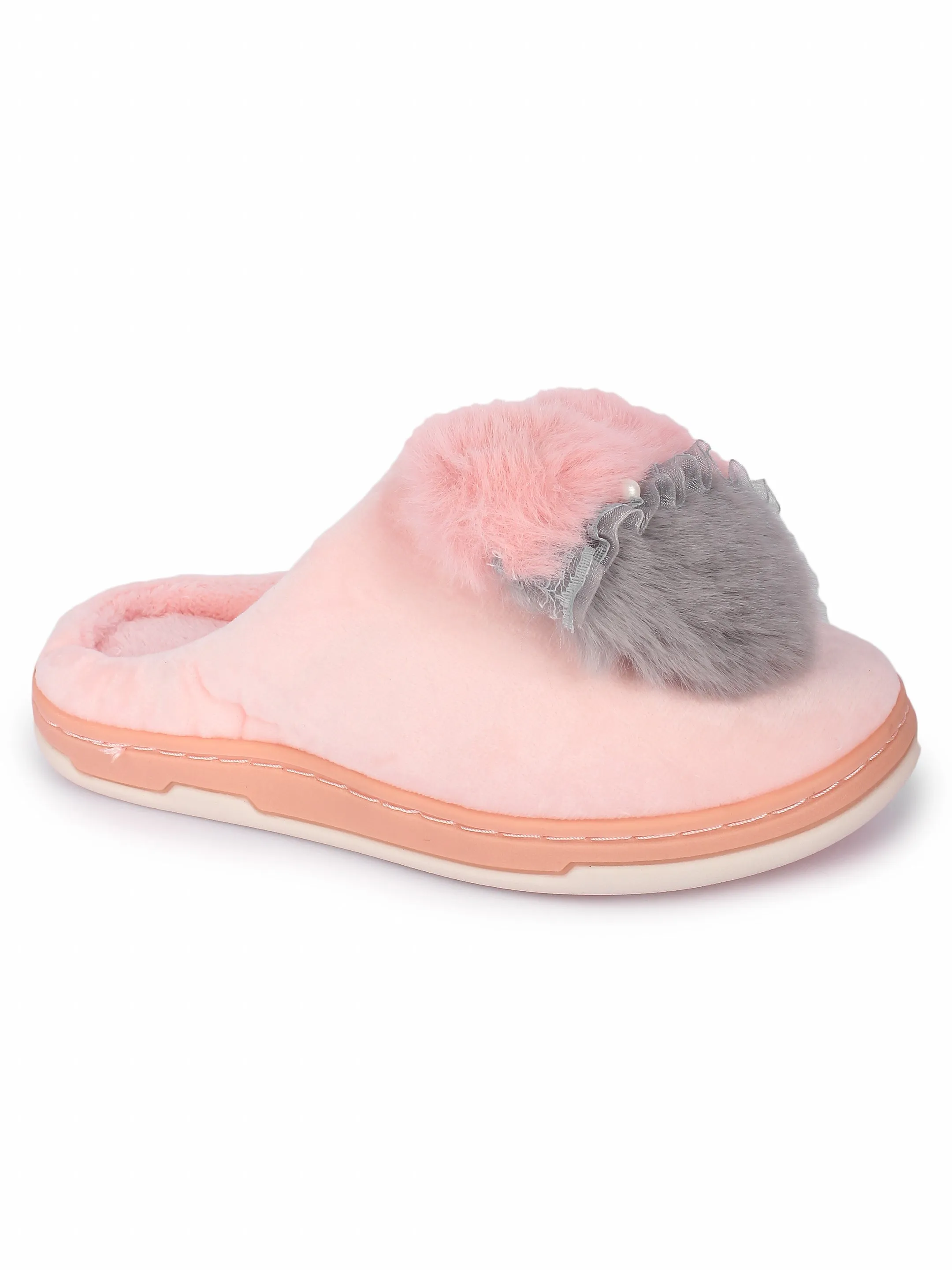 Brauch Women's Peach Heart Pearl Fur Winter Slippers