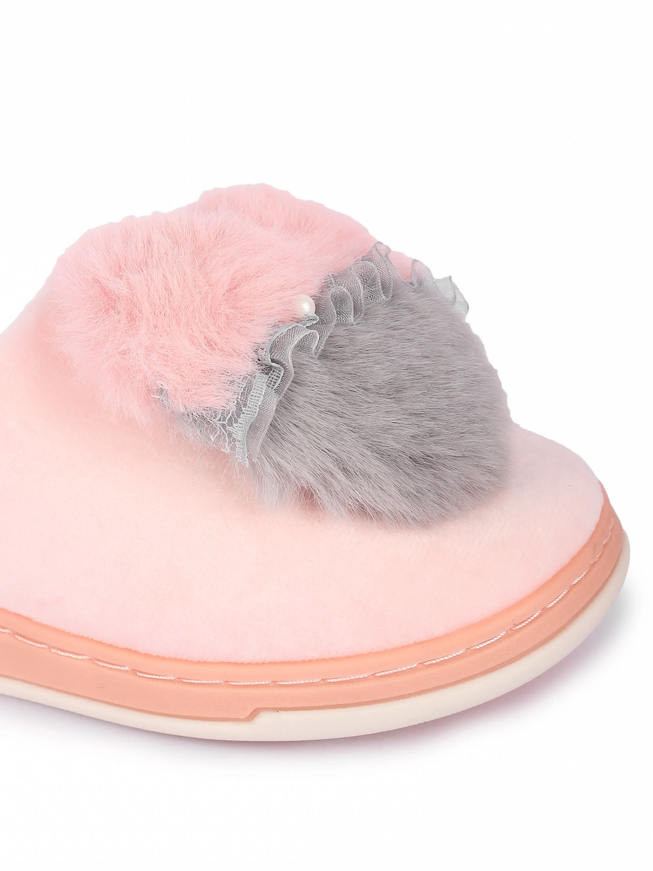 Brauch Women's Peach Heart Pearl Fur Winter Slippers