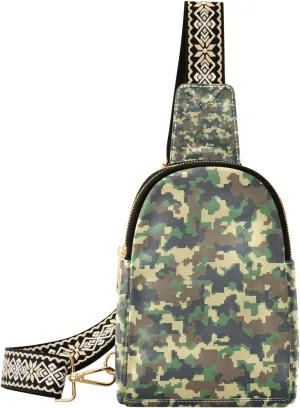 Camouflage Small Sling Bag for Women,Leather Fanny Pack,Crossbody Waist Bag With Adjustable Guitar Strap