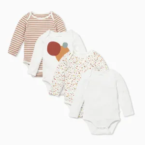 Caramel  Stripe & Pebble Long Sleeve Bodysuit 4 Pack