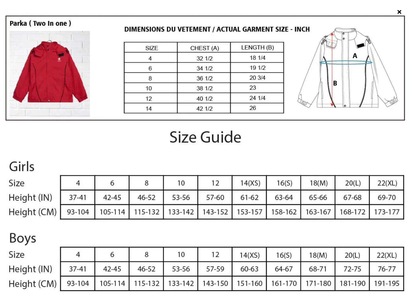 CDNIS Parka (Two In One) Size 16 - 22