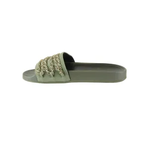 Chain Flat Sandals Canvas Green Size 38 GHW
