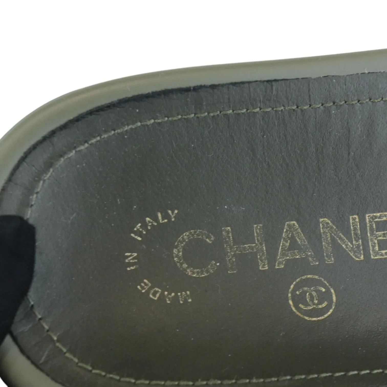 Chain Flat Sandals Canvas Green Size 38 GHW