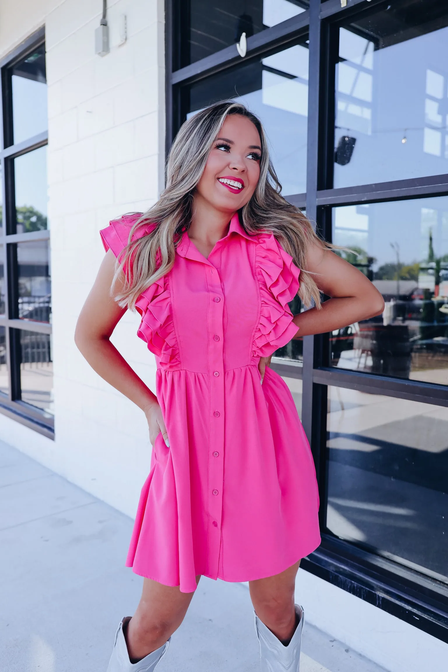 Chic Harmony Ruffle Mini Dress - Pink