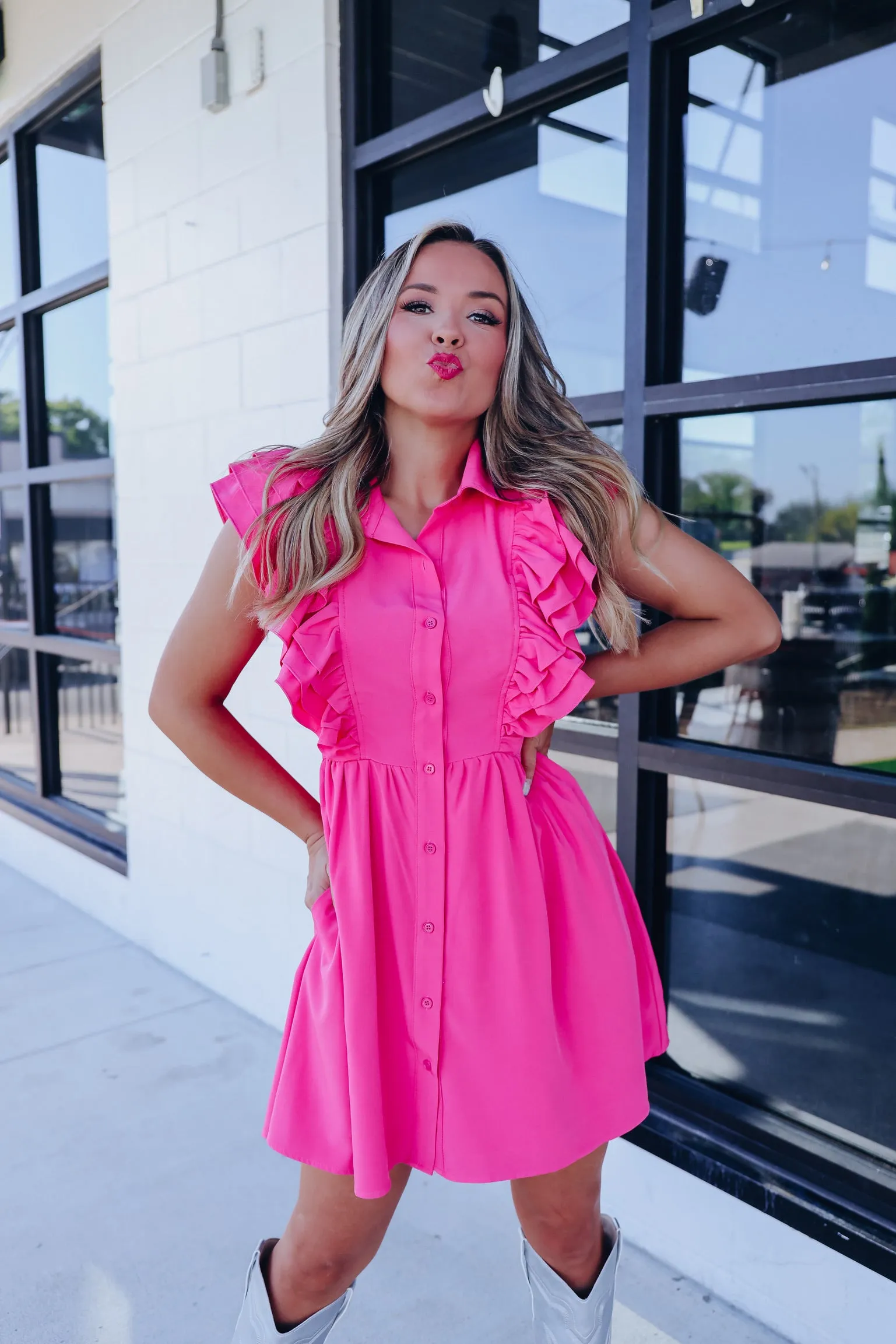 Chic Harmony Ruffle Mini Dress - Pink