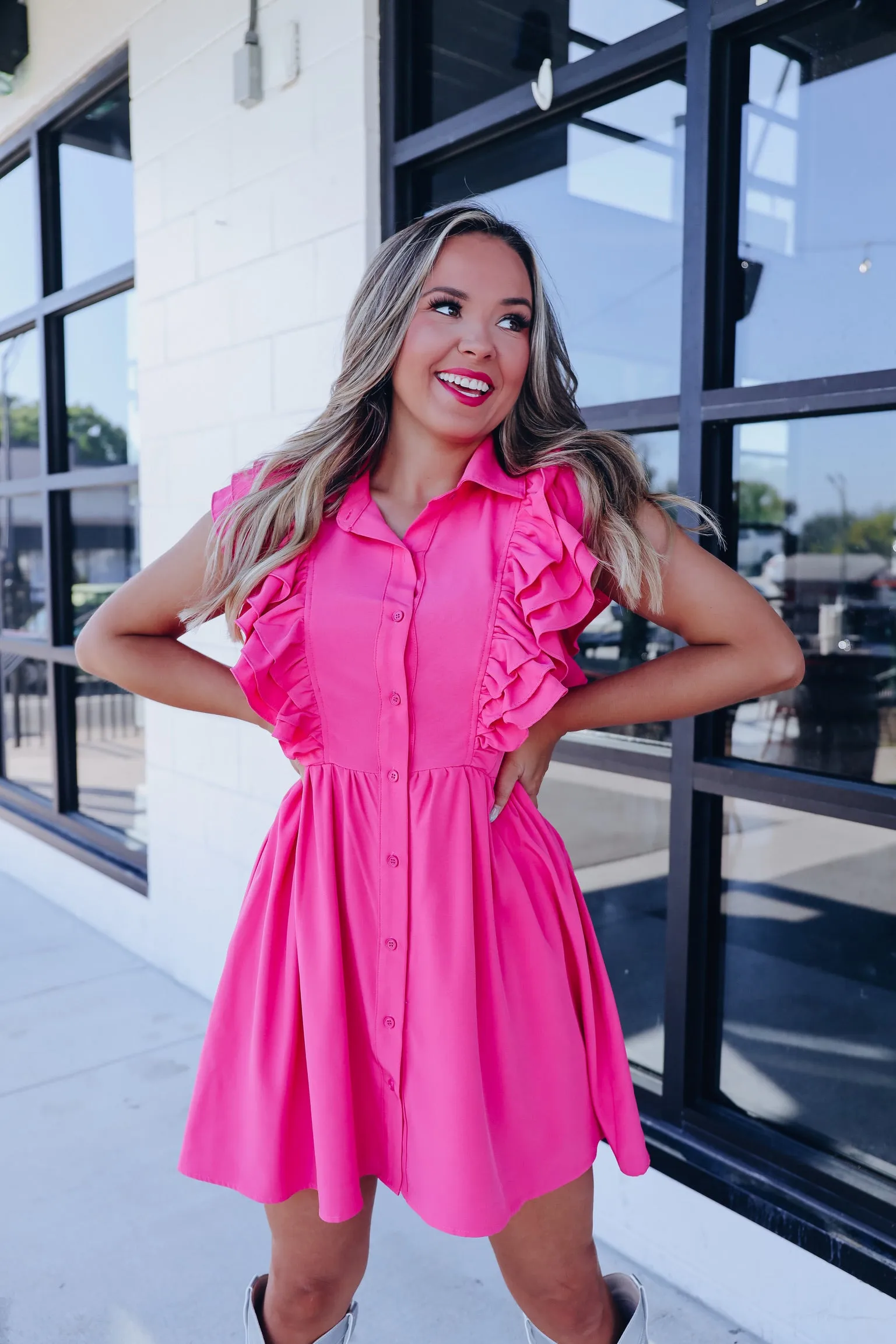 Chic Harmony Ruffle Mini Dress - Pink