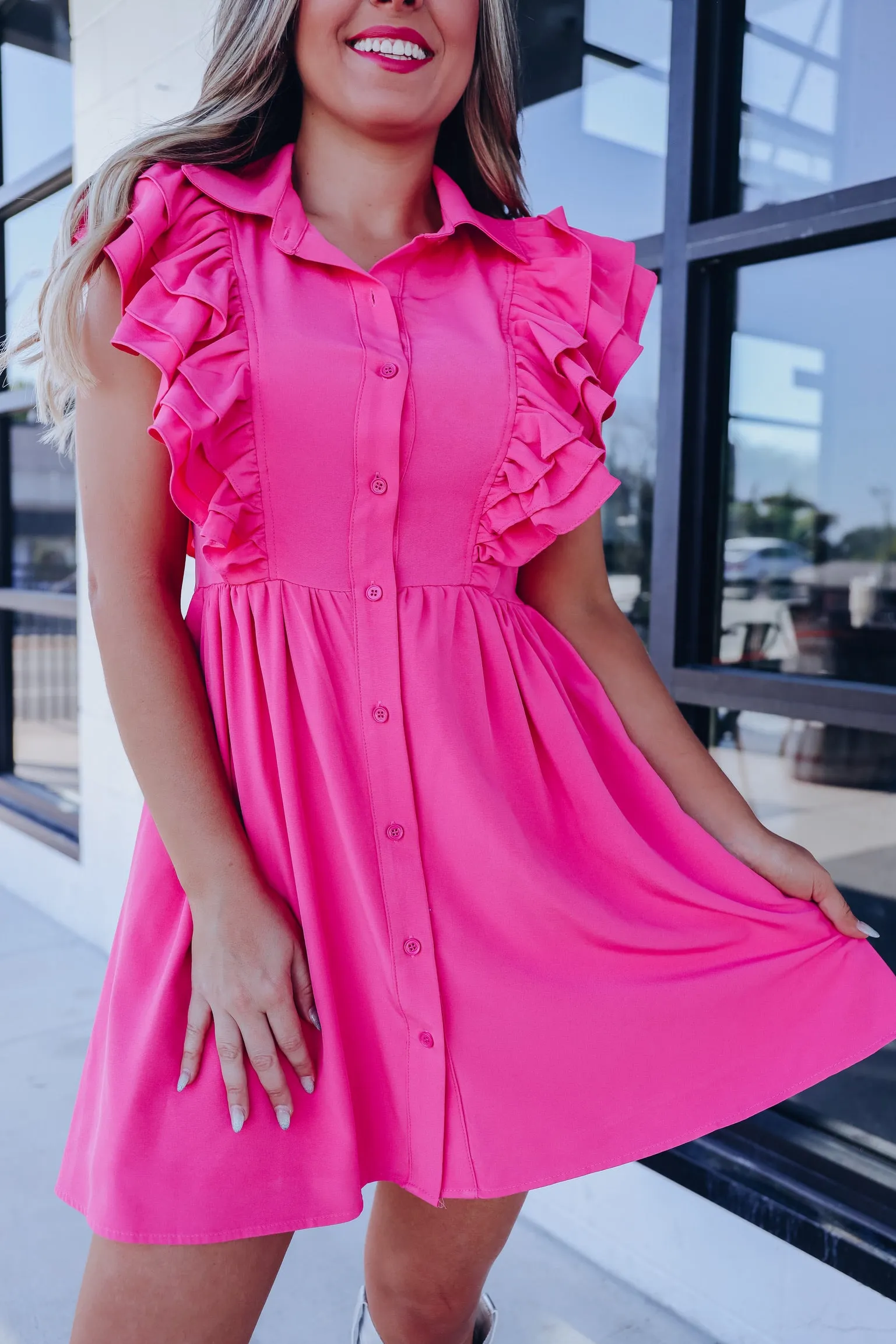 Chic Harmony Ruffle Mini Dress - Pink