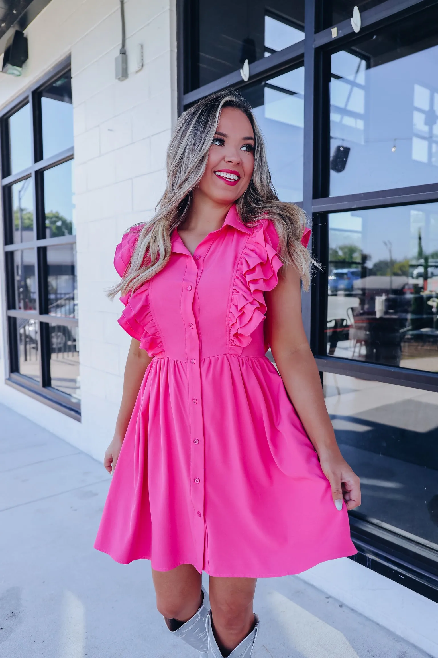 Chic Harmony Ruffle Mini Dress - Pink