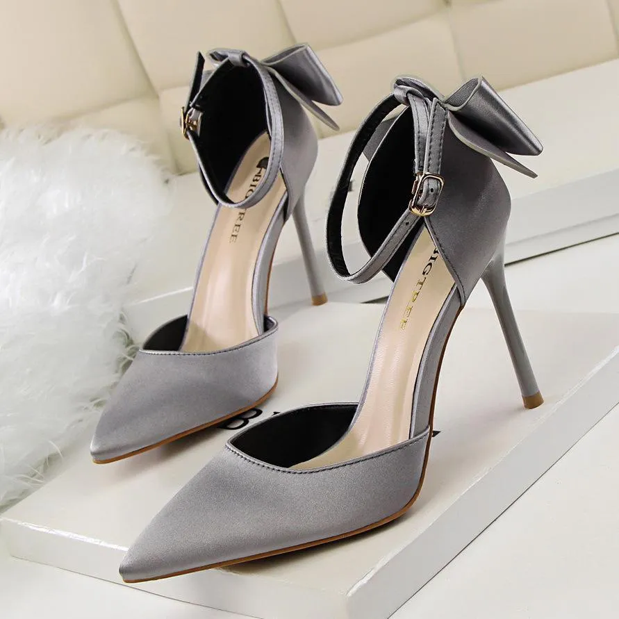 Chicvane Satin Pointed Toe Stiletto Heel with Bowknot Bridal Shoes